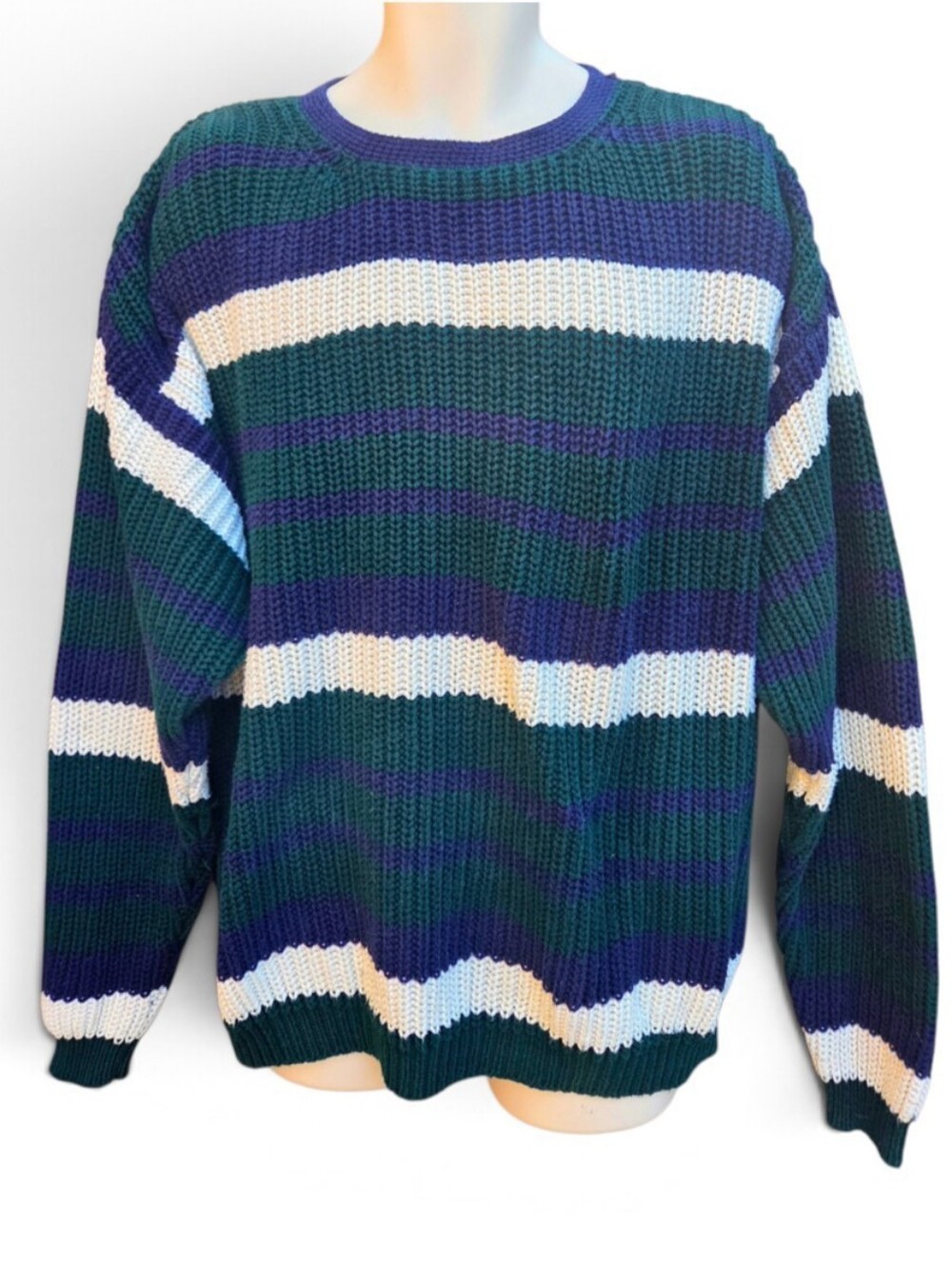 Vintage 90s GAP Men's Large 100% Cotton Striped Knit Sweater Made in UK
